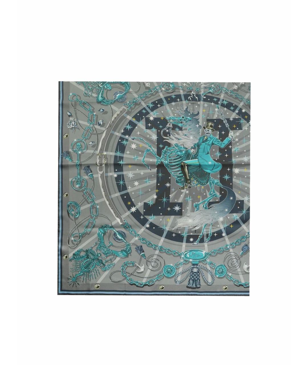 HERMES Серый шелковый платок, фото 1