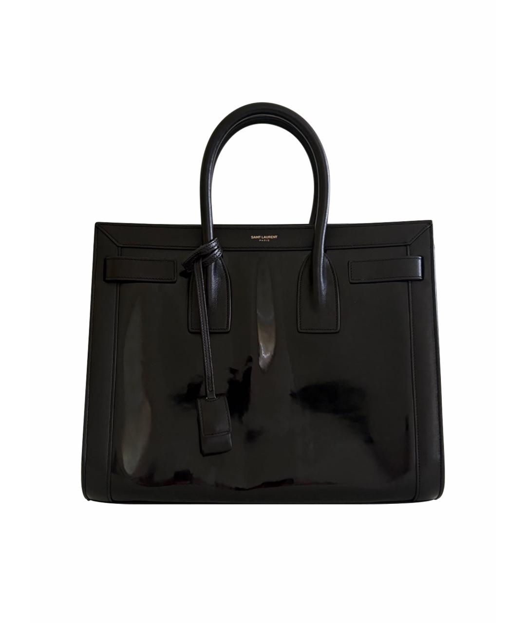 SAINT LAURENT Черная сумка с короткими ручками из лакированной кожи, фото 1