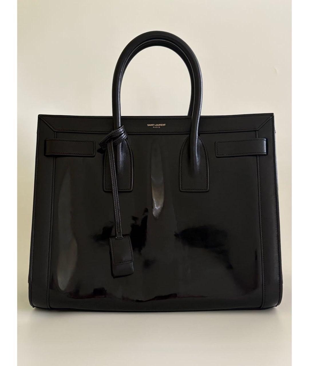 SAINT LAURENT Черная сумка с короткими ручками из лакированной кожи, фото 9