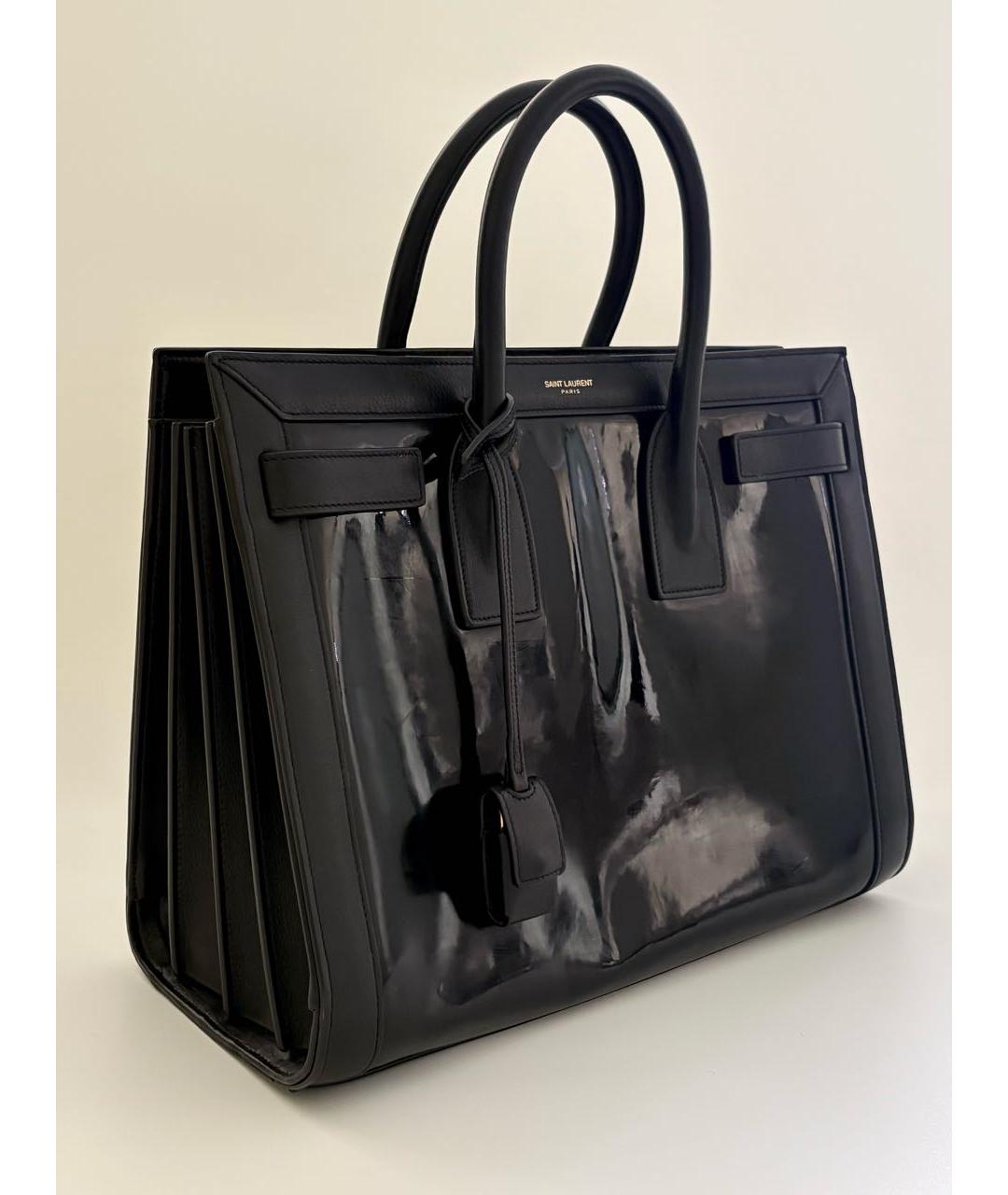 SAINT LAURENT Черная сумка с короткими ручками из лакированной кожи, фото 2