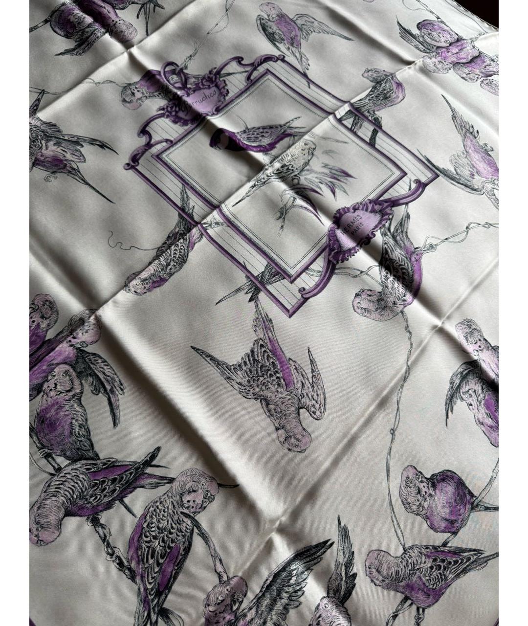 HERMES Белый шелковый платок, фото 2