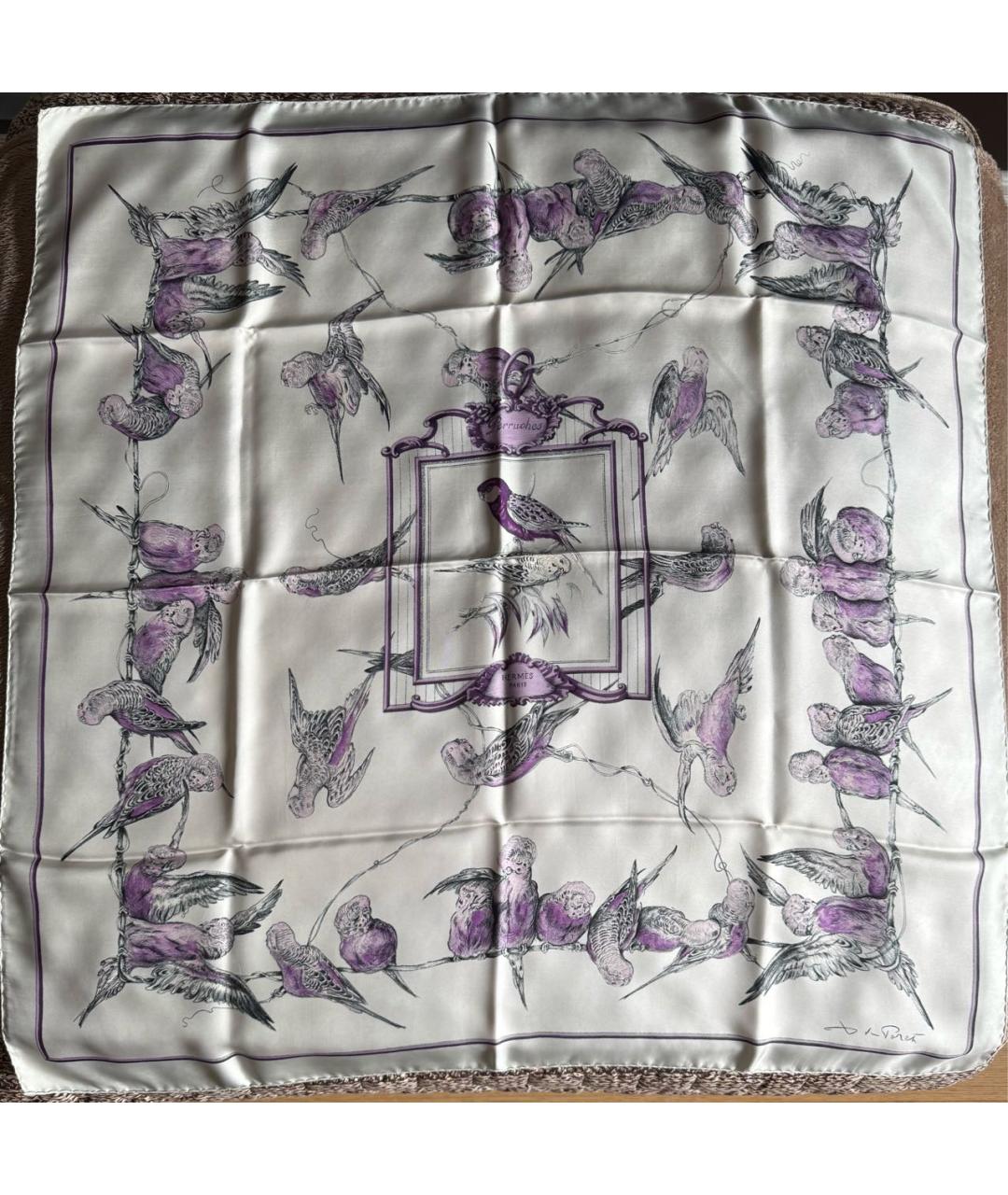 HERMES Белый шелковый платок, фото 7