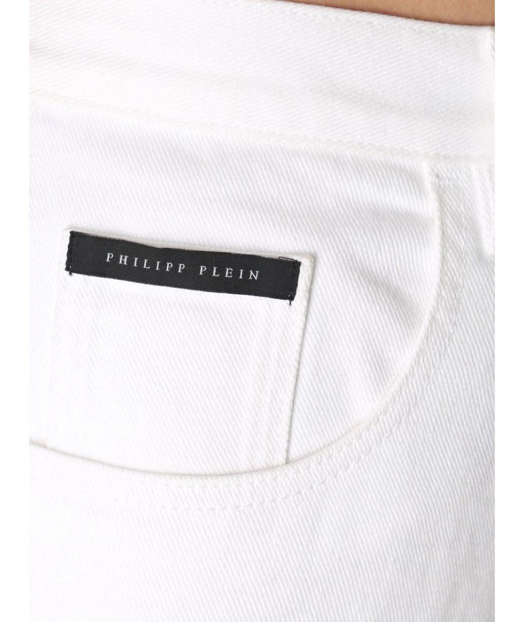 PHILIPP PLEIN Белые хлопковые прямые джинсы, фото 4
