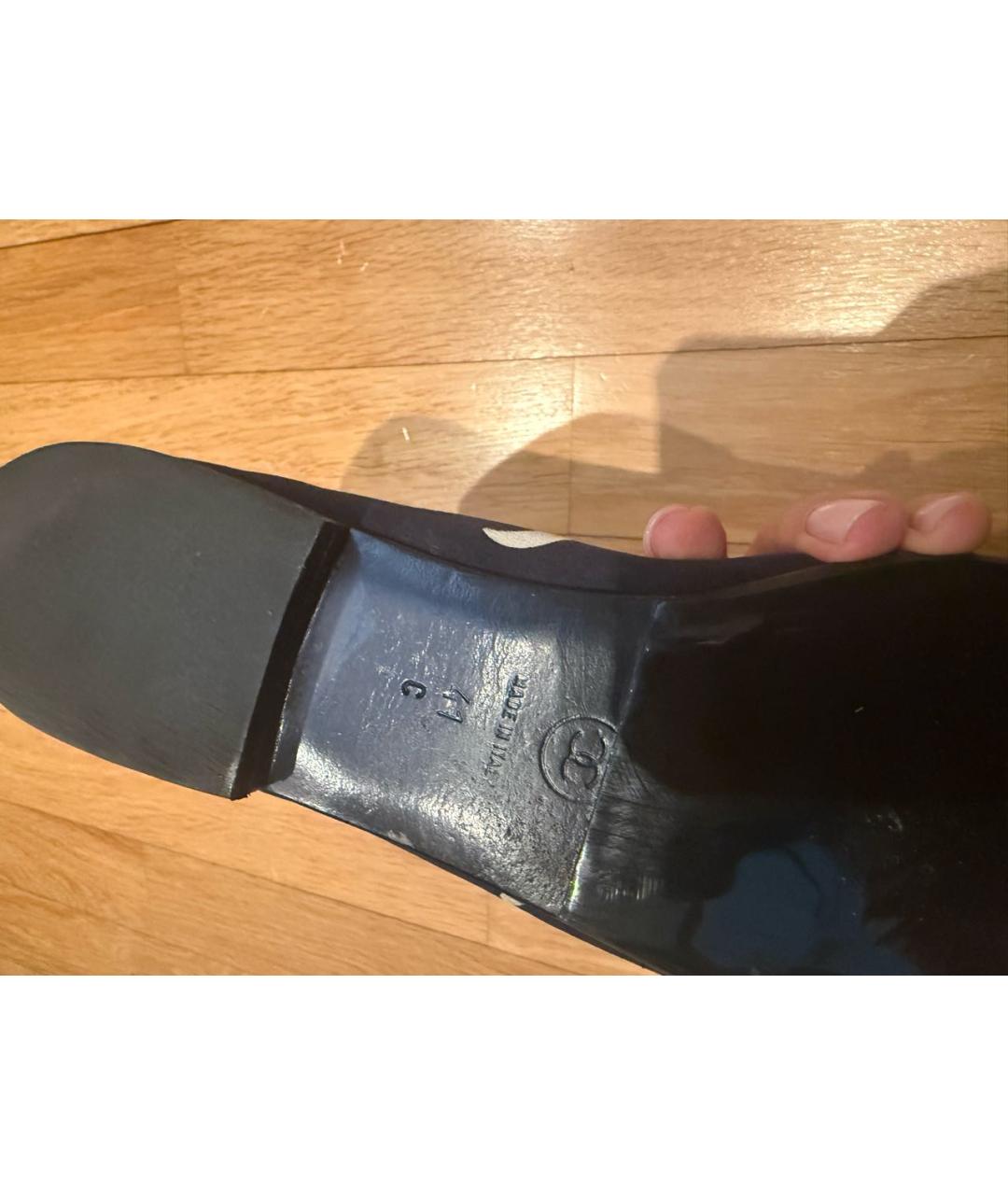 CHANEL Темно-синие текстильные балетки, фото 5