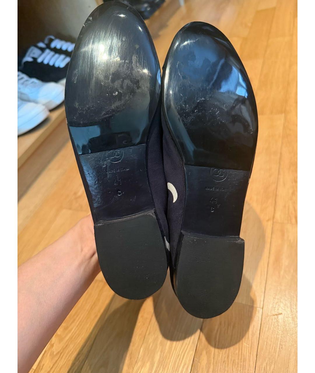 CHANEL Темно-синие текстильные балетки, фото 7