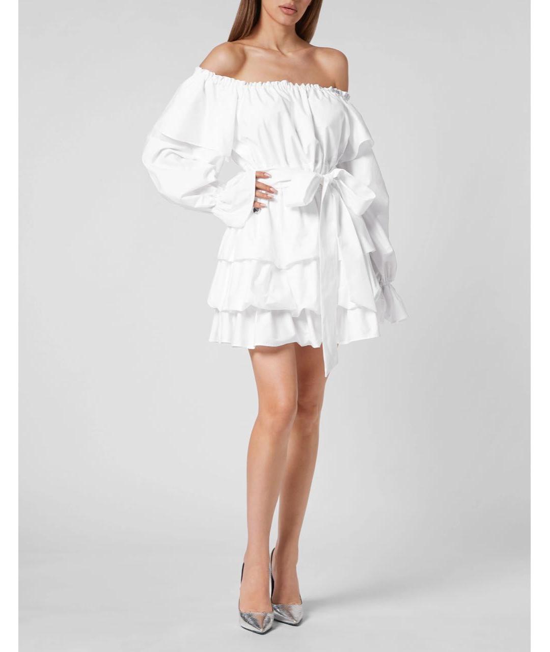 PHILIPP PLEIN Белое хлопковое коктейльное платье, фото 4