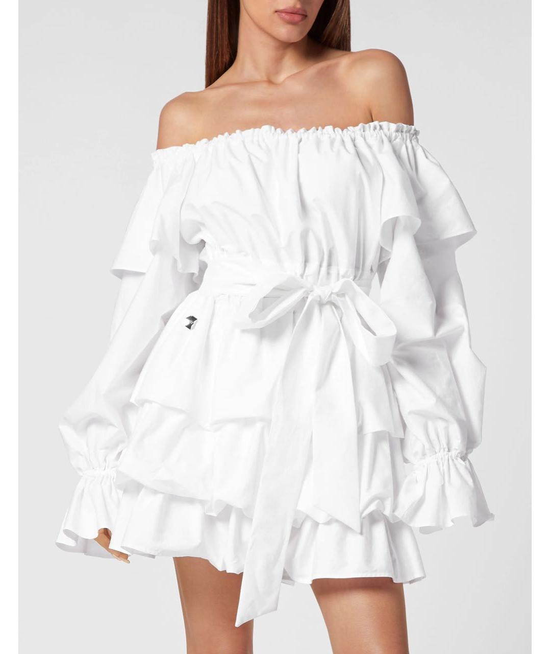 PHILIPP PLEIN Белое хлопковое коктейльное платье, фото 2