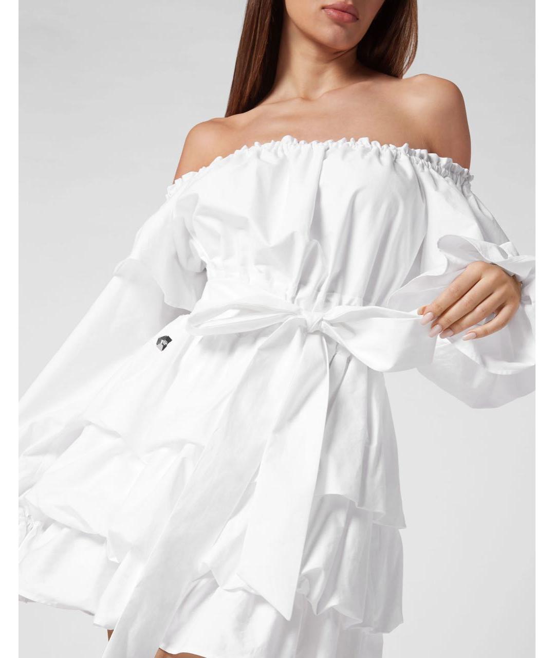 PHILIPP PLEIN Белое хлопковое коктейльное платье, фото 5