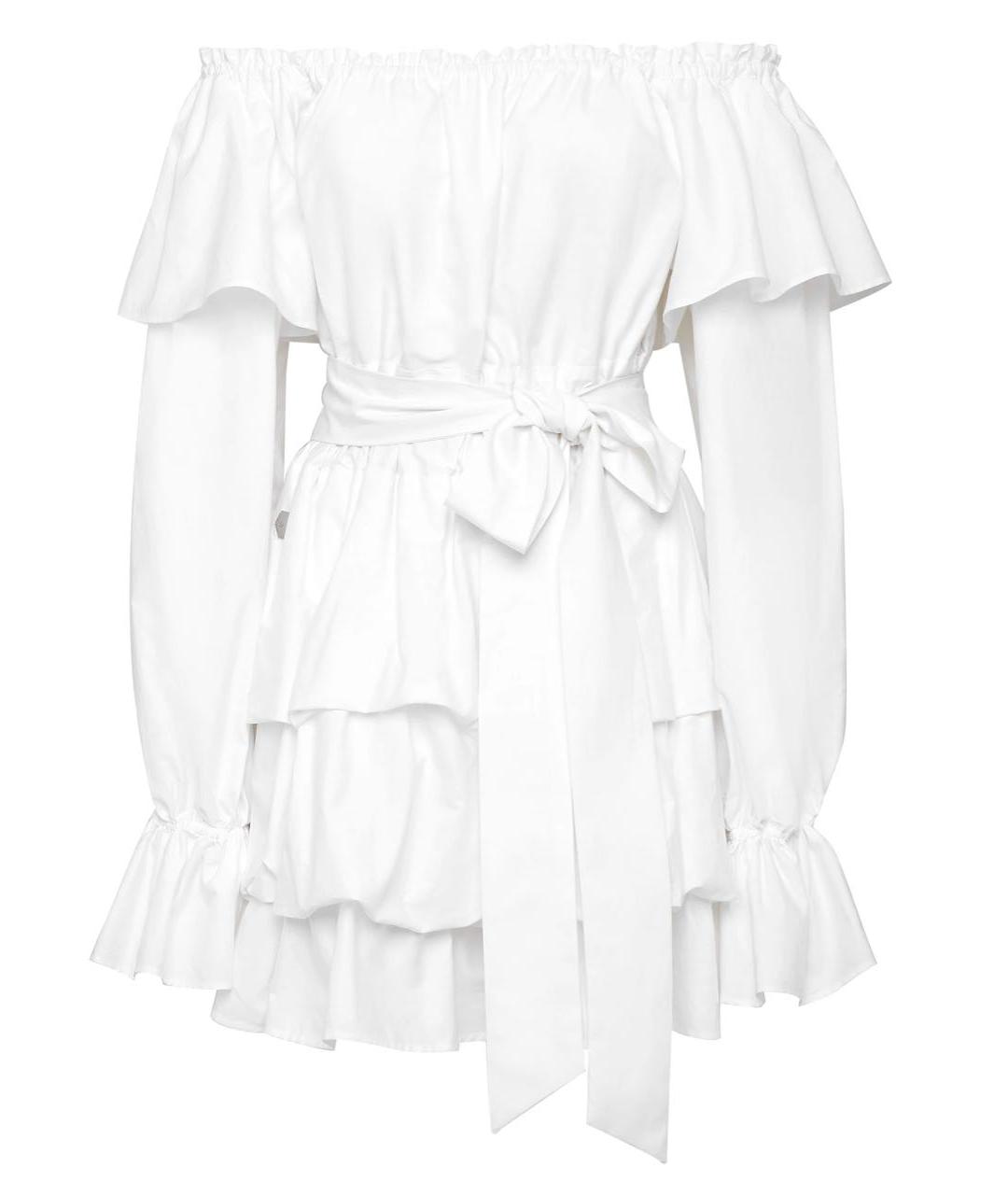 PHILIPP PLEIN Белое хлопковое коктейльное платье, фото 1