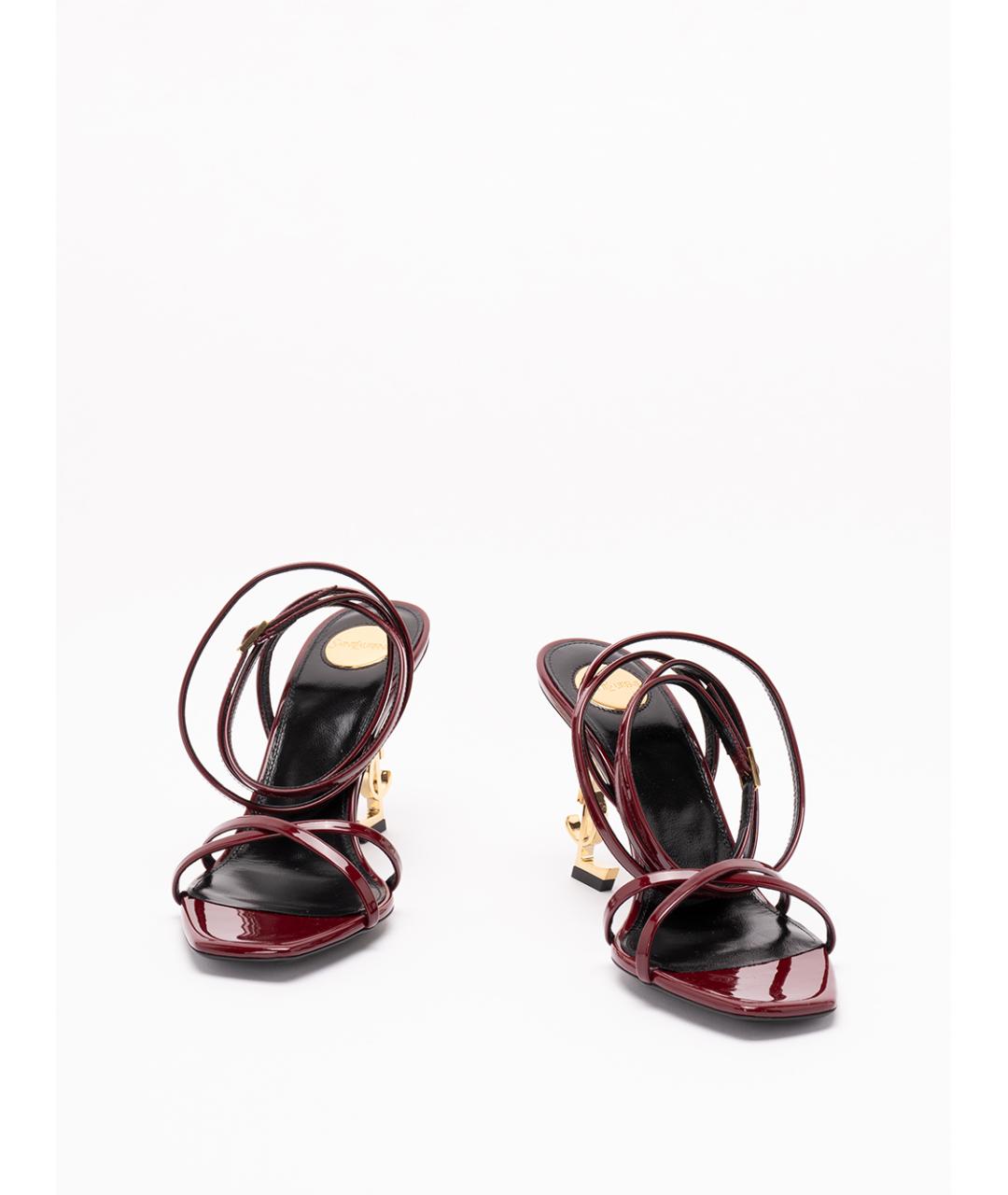 SAINT LAURENT Бордовые кожаные босоножки, фото 2