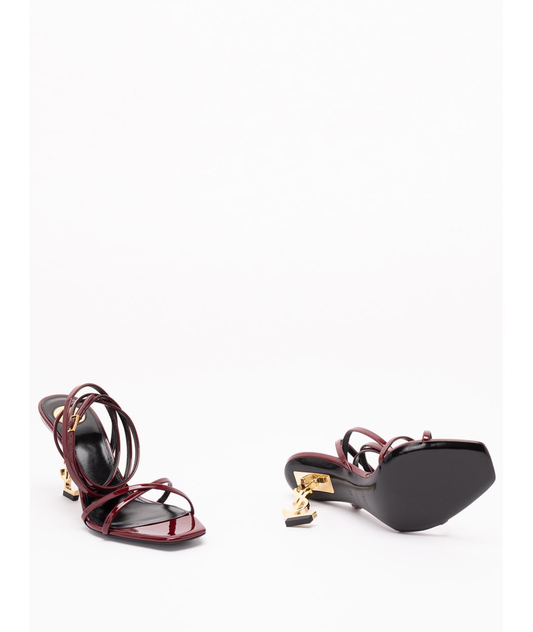 SAINT LAURENT Бордовые кожаные босоножки, фото 4