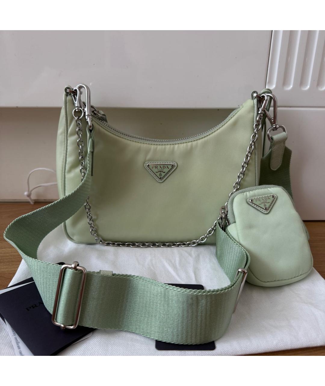 PRADA Салатовая тканевая сумка через плечо, фото 8