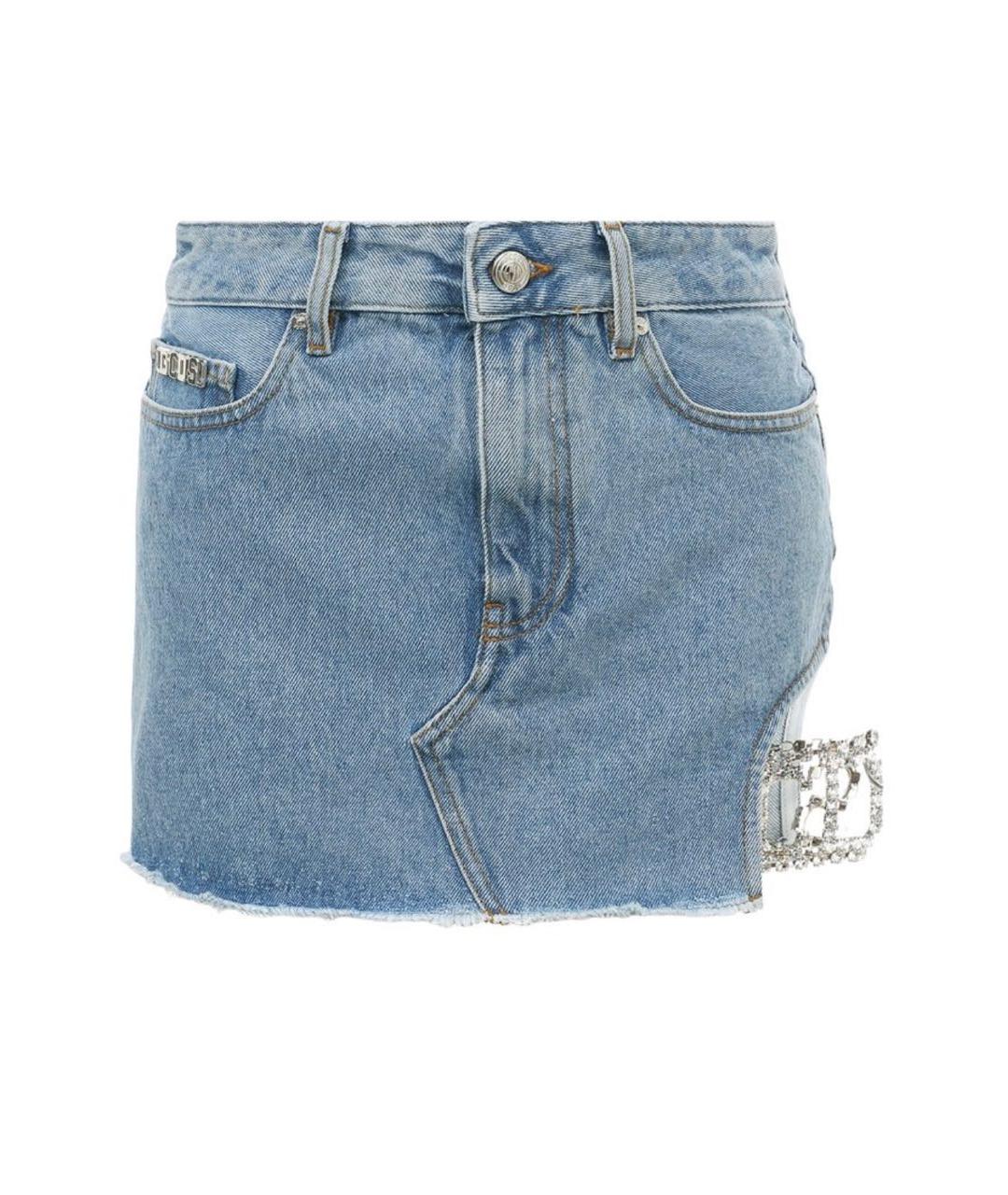 GCDS Голубая хлопко-эластановая юбка мини, фото 1