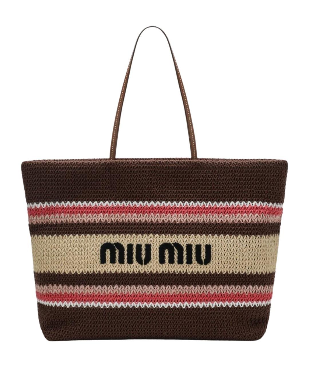 MIU MIU Коричневая пелетеная сумка тоут, фото 1