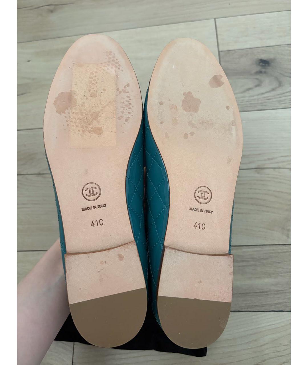 CHANEL Бирюзовые балетки из лакированной кожи, фото 7