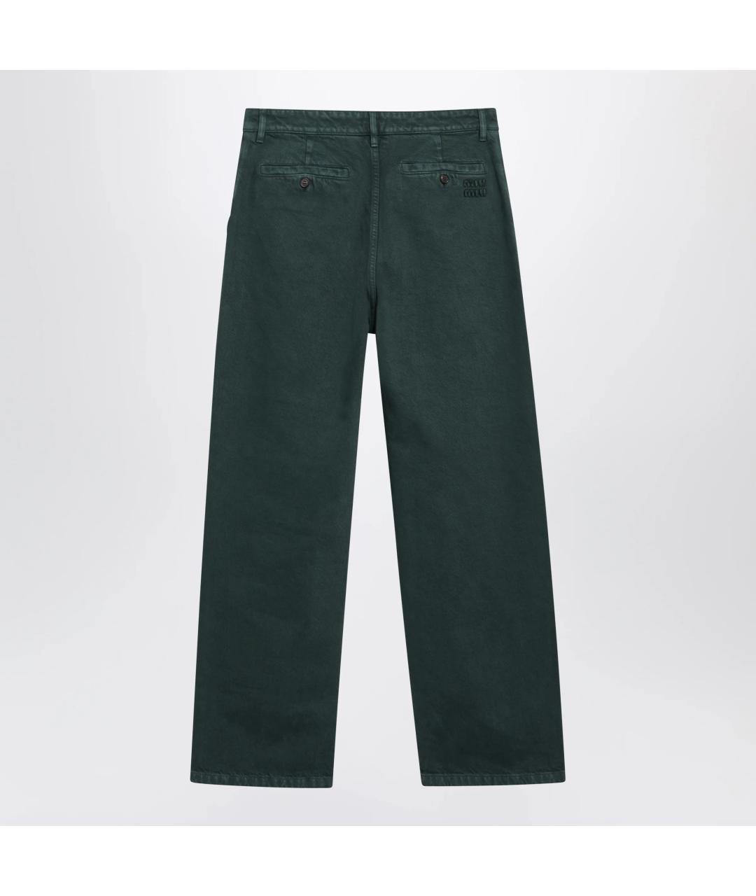 MIU MIU Зеленые хлопковые прямые брюки, фото 2