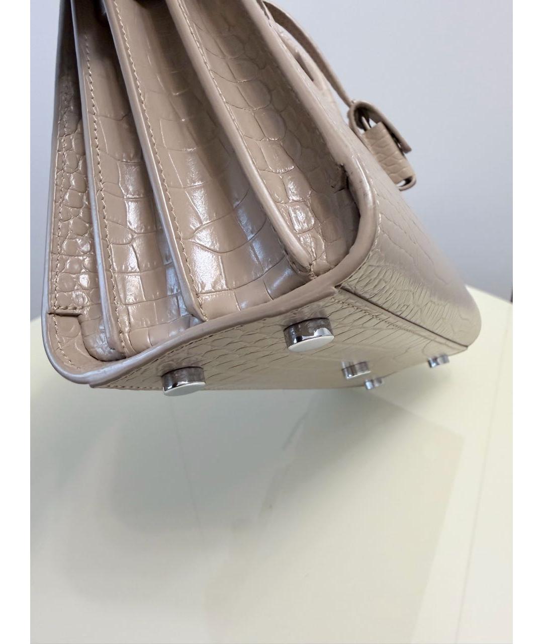 SAINT LAURENT Бежевая кожаная сумка с короткими ручками, фото 2