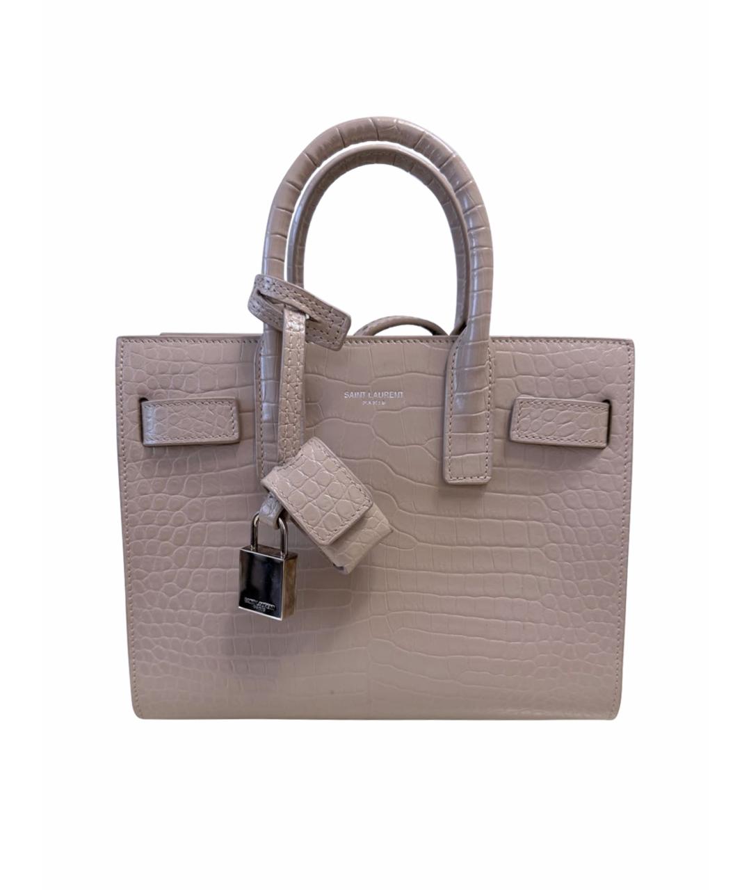 SAINT LAURENT Бежевая кожаная сумка с короткими ручками, фото 5