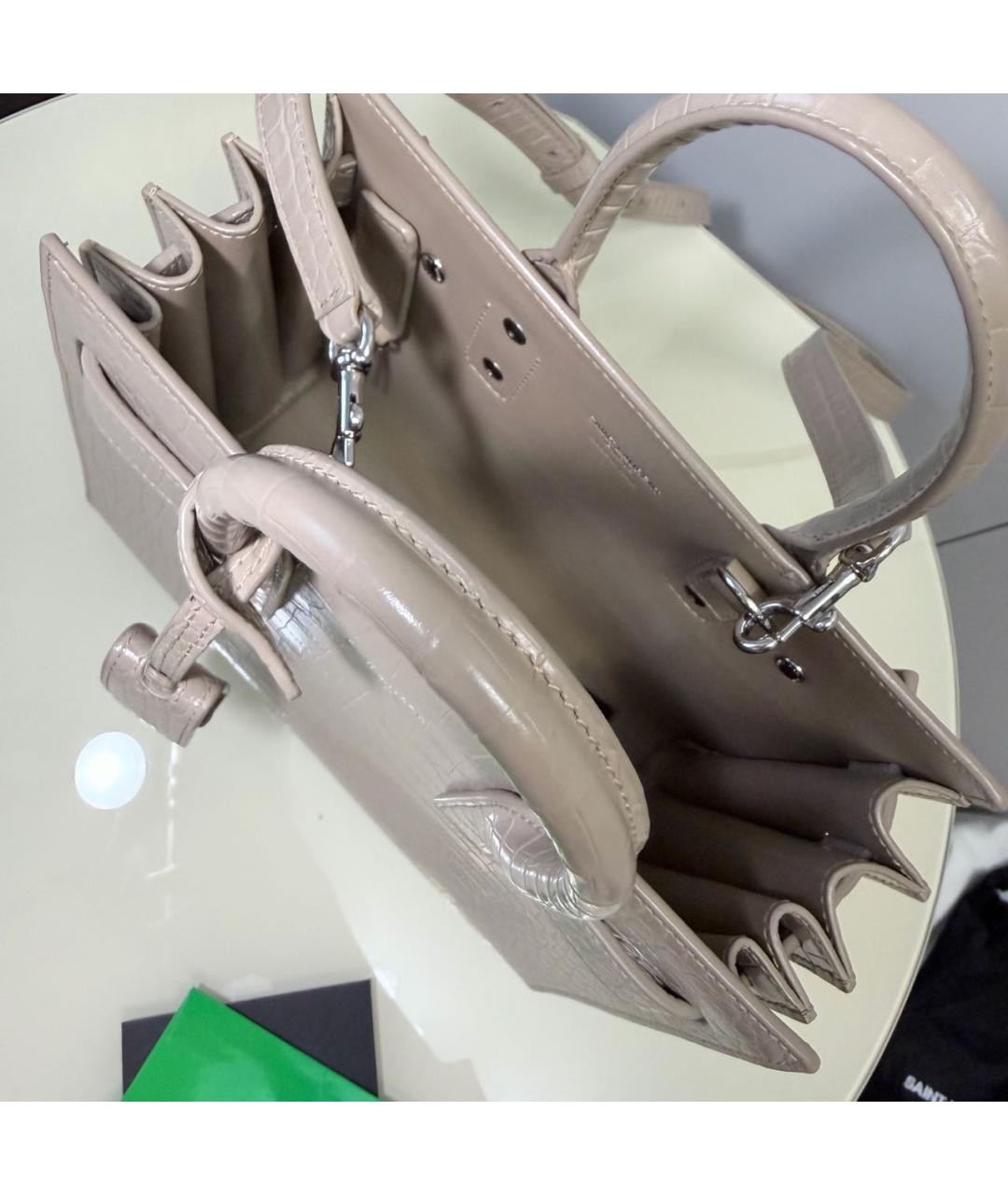 SAINT LAURENT Бежевая кожаная сумка с короткими ручками, фото 4