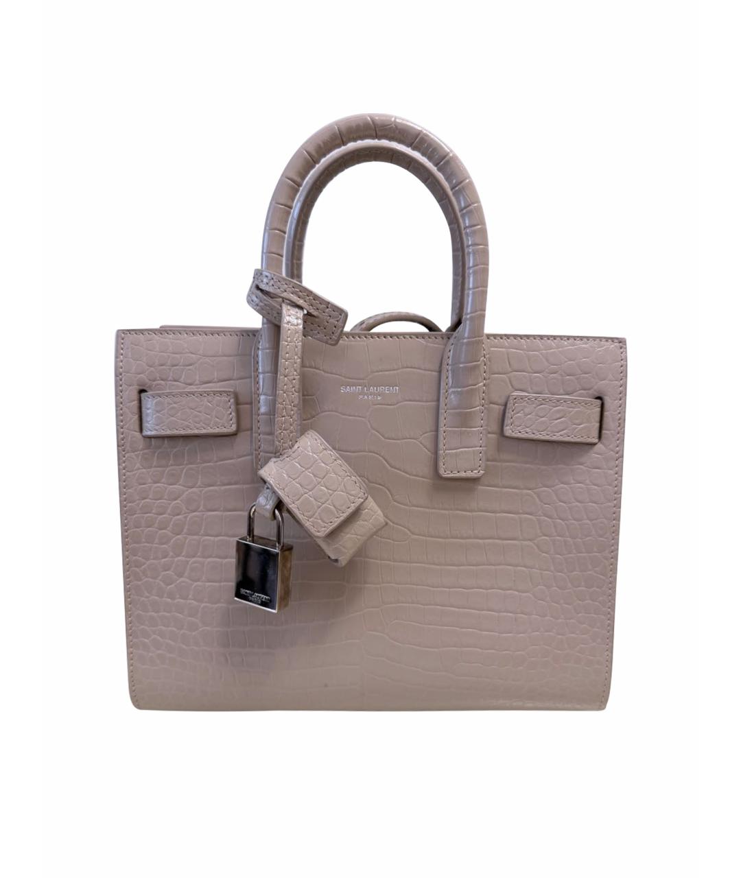 SAINT LAURENT Бежевая кожаная сумка с короткими ручками, фото 1