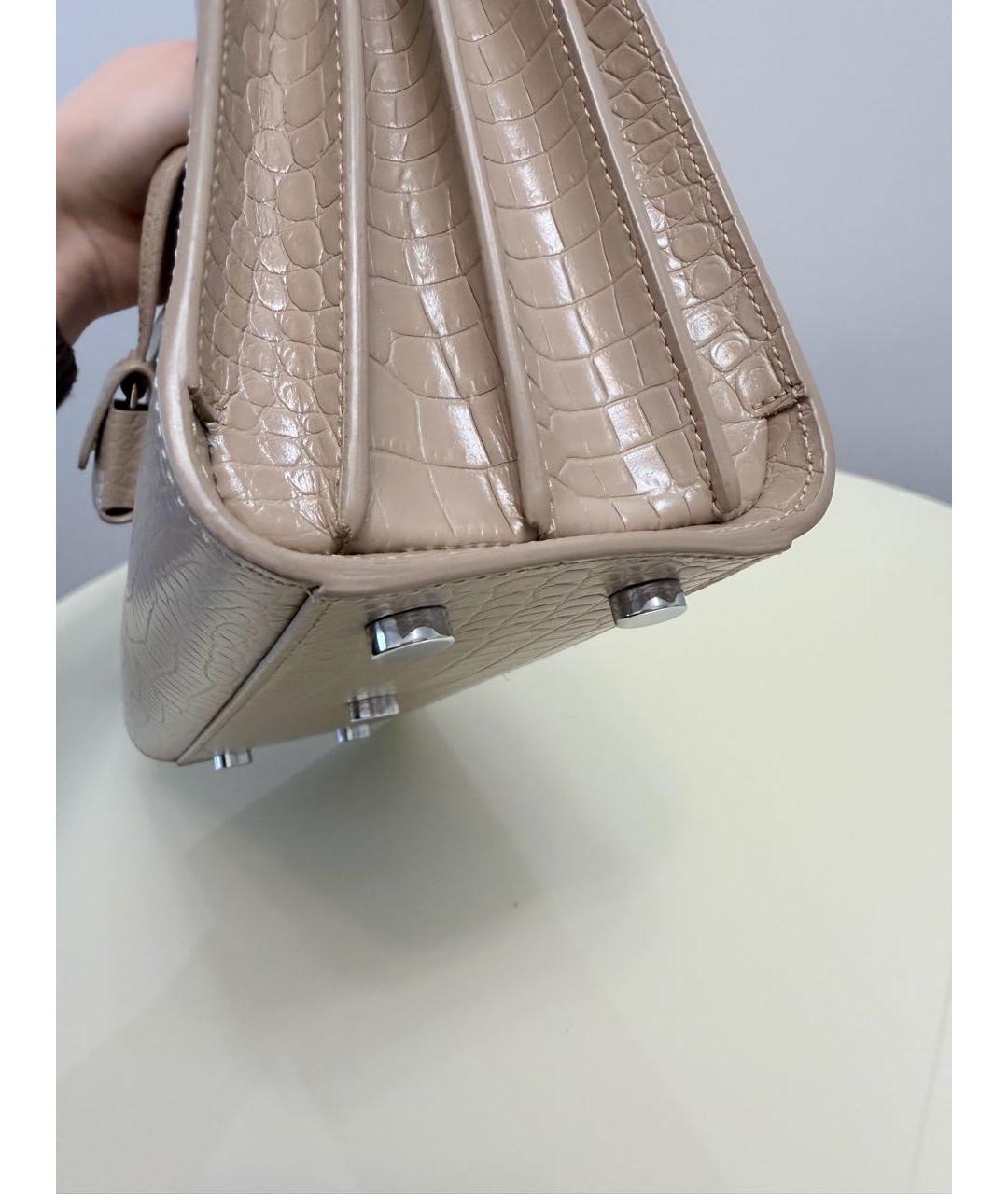 SAINT LAURENT Бежевая кожаная сумка с короткими ручками, фото 3