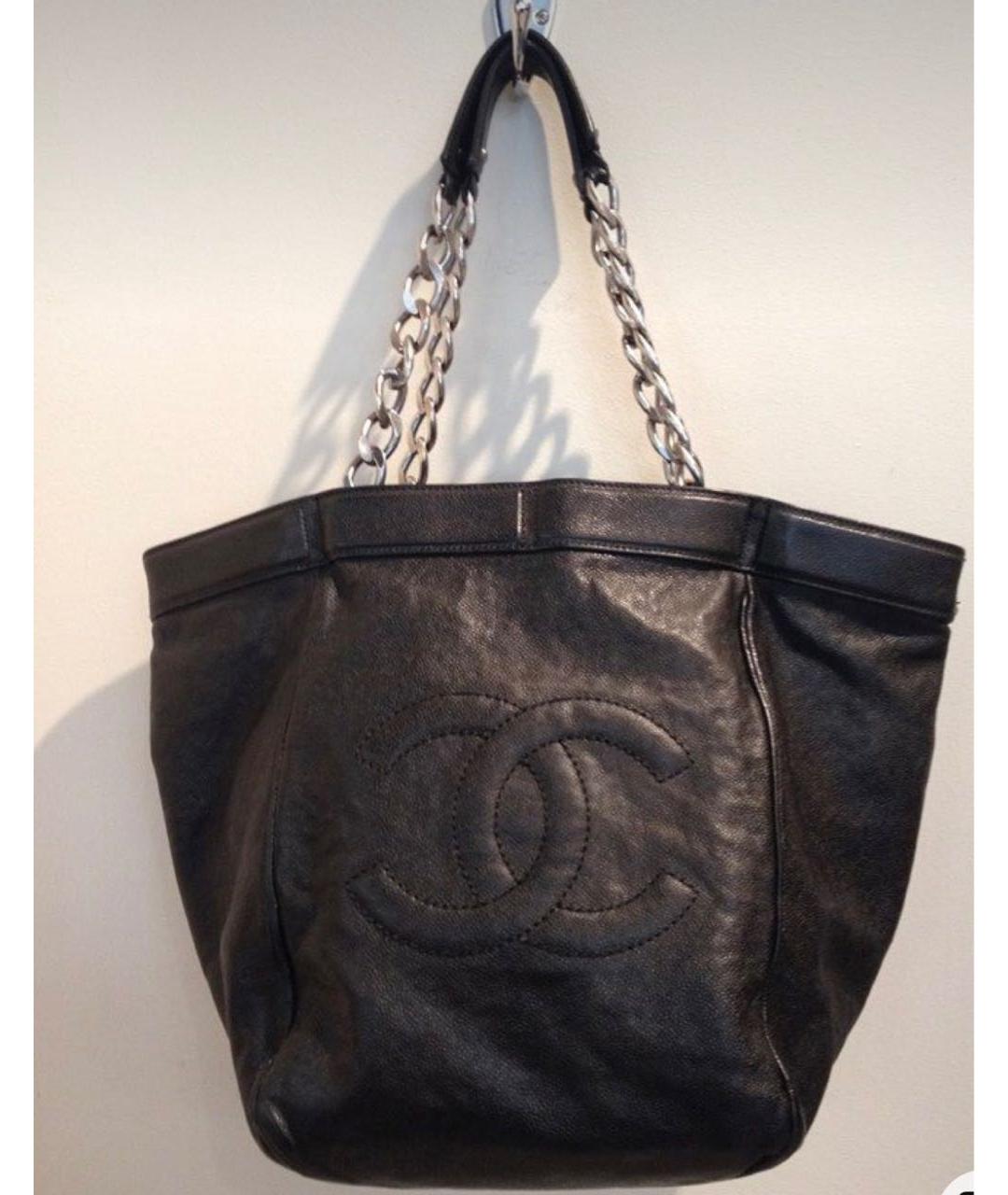 CHANEL Черная кожаная сумка тоут, фото 9
