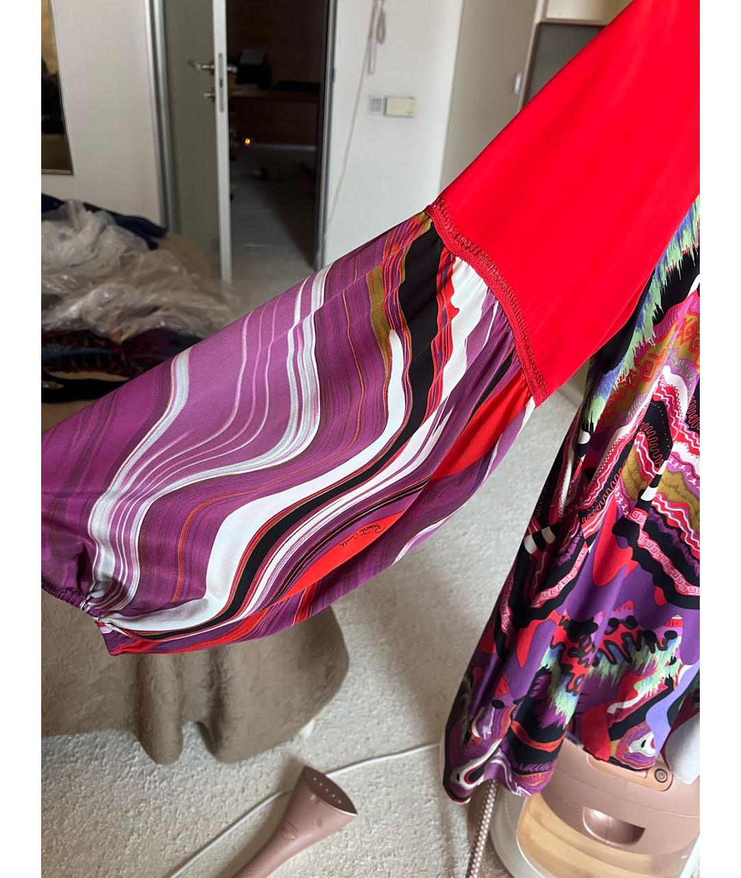 ROBERTO CAVALLI Красное шелковое повседневное платье, фото 4