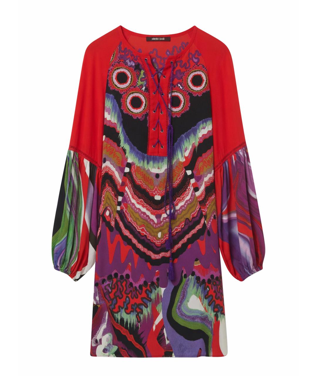 ROBERTO CAVALLI Красное шелковое повседневное платье, фото 1