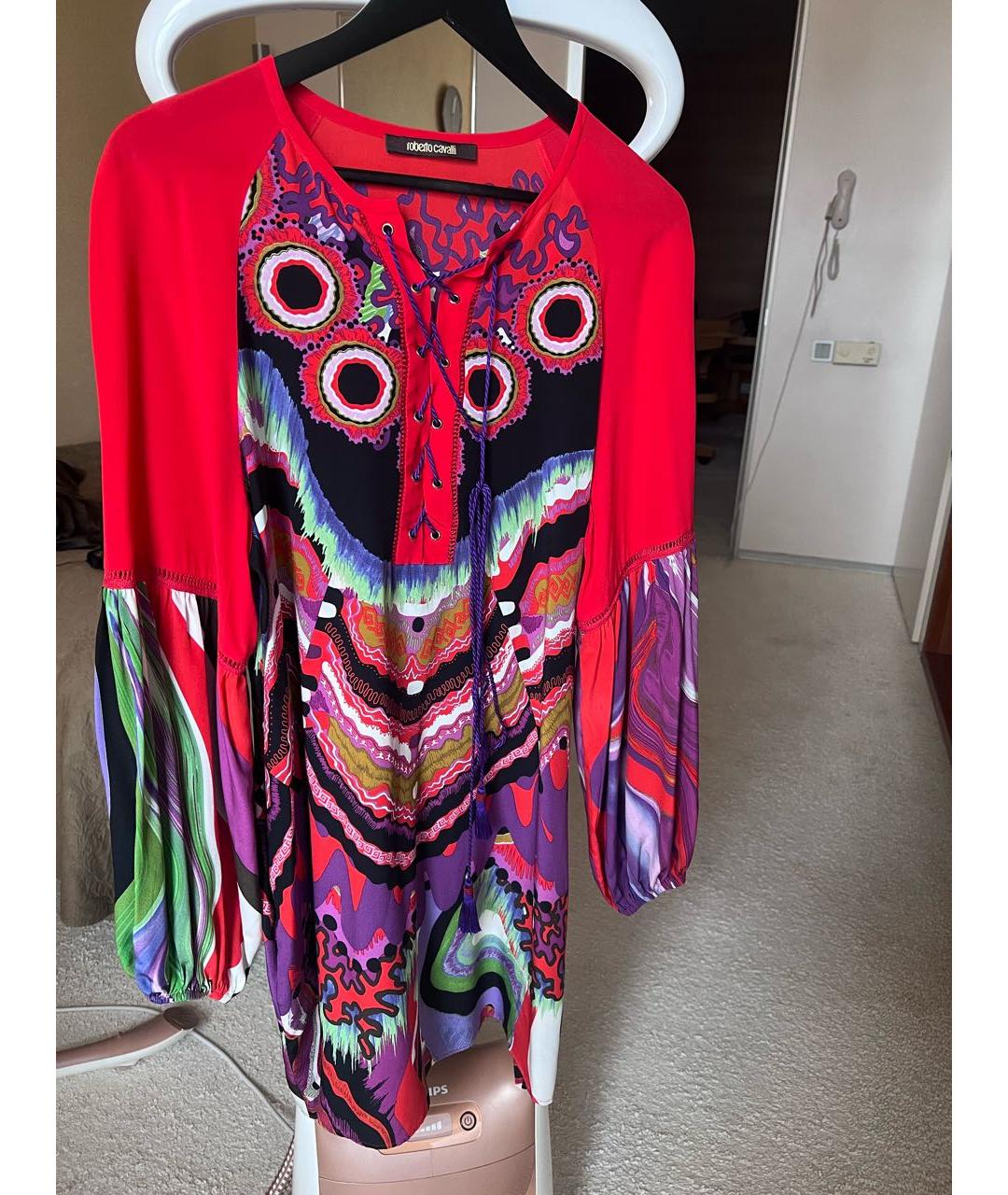 ROBERTO CAVALLI Красное шелковое повседневное платье, фото 5