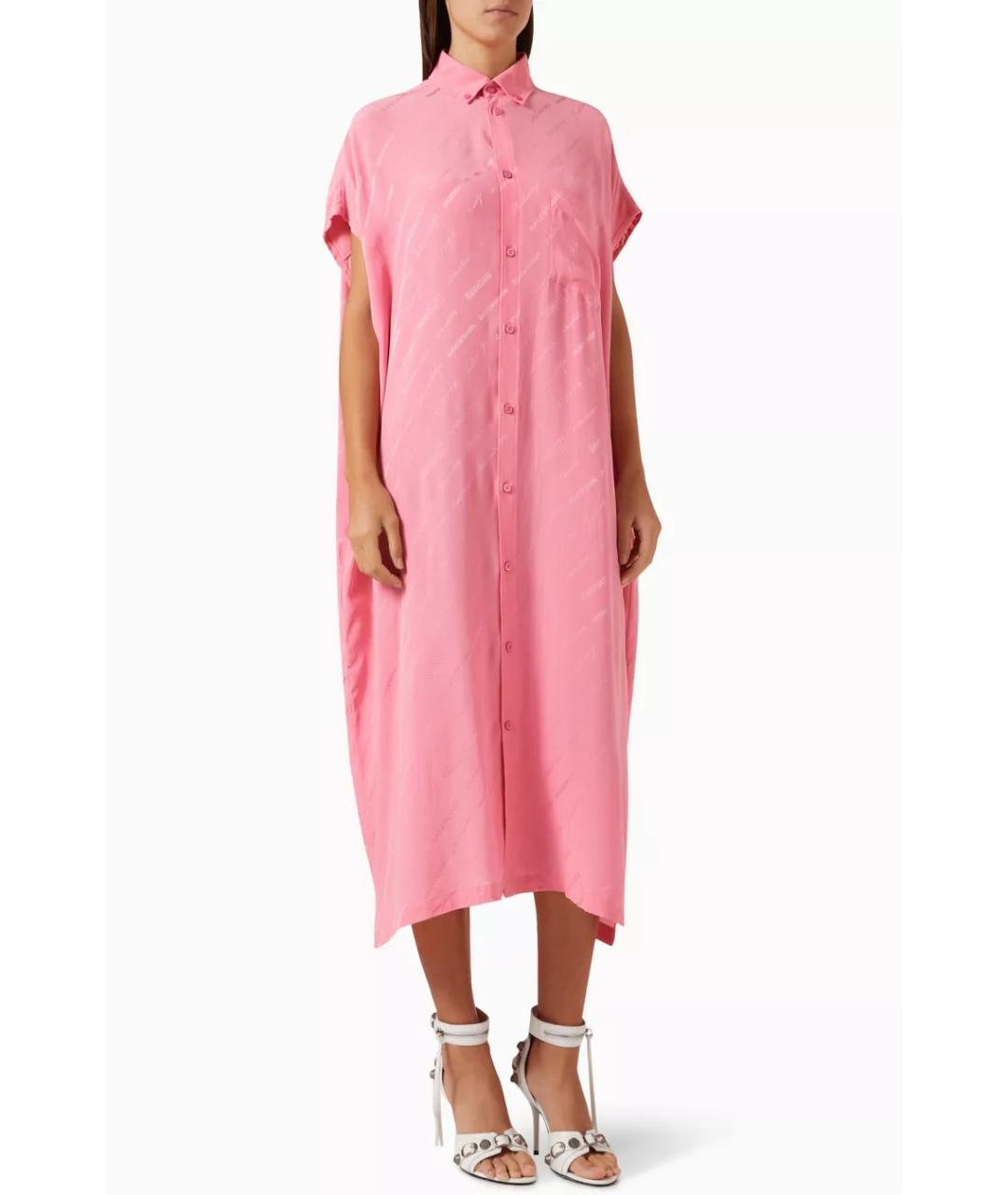 BALENCIAGA Розовое шелковое повседневное платье, фото 8
