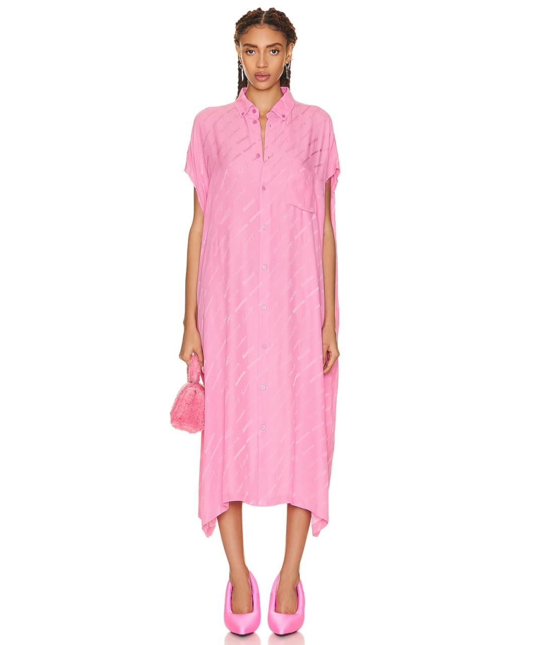 BALENCIAGA Розовое шелковое повседневное платье, фото 2