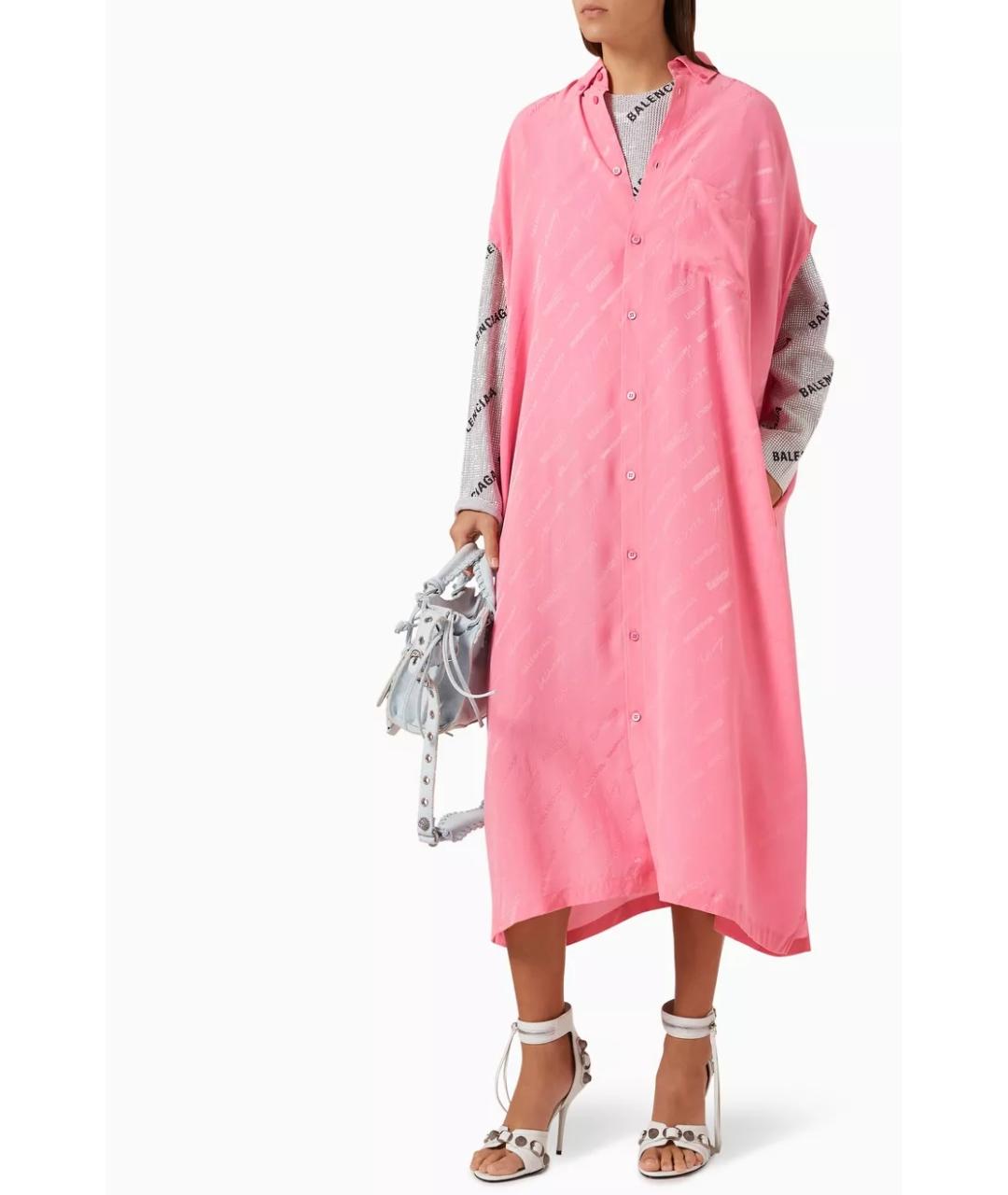 BALENCIAGA Розовое шелковое повседневное платье, фото 7