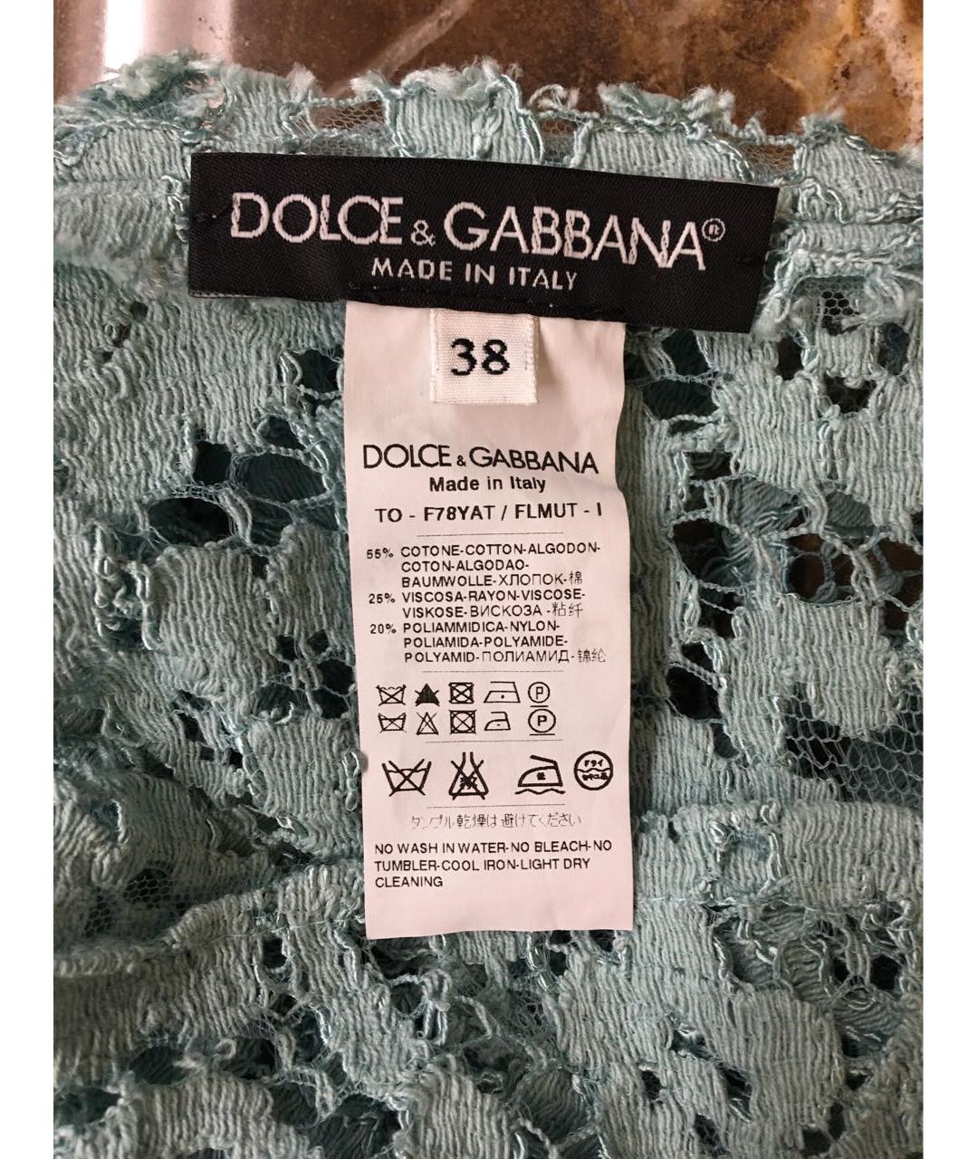 DOLCE&GABBANA Бирюзовая хлопко-эластановая блузы, фото 5