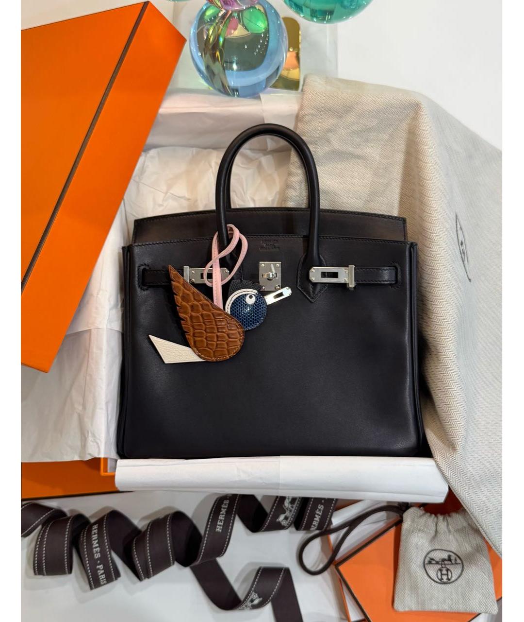 HERMES Черная кожаная сумка с короткими ручками, фото 7