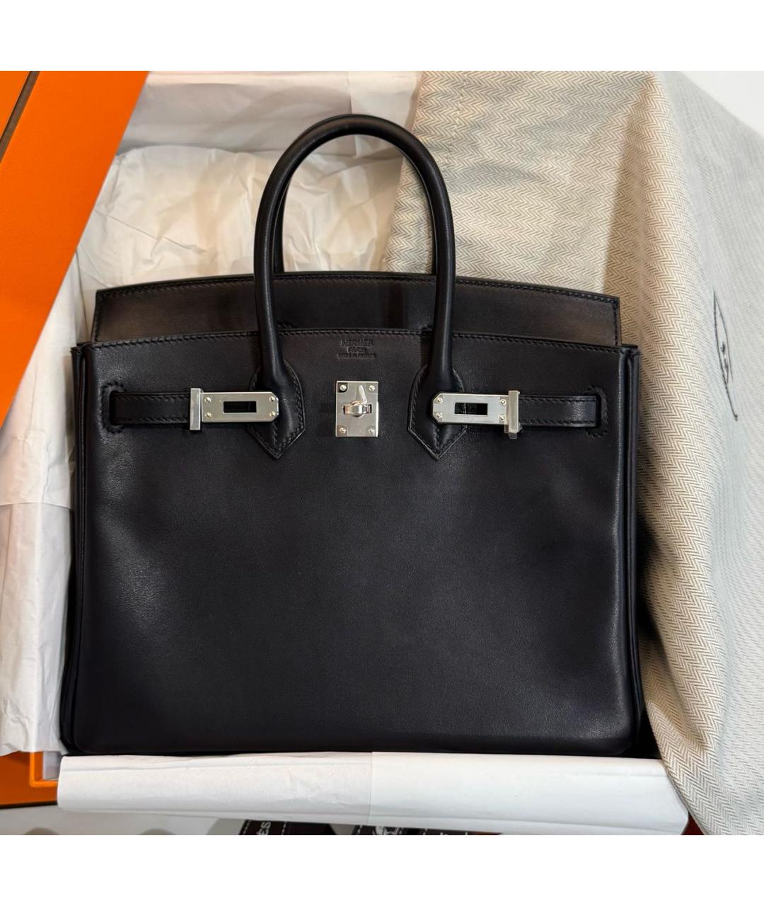 HERMES Черная кожаная сумка с короткими ручками, фото 8