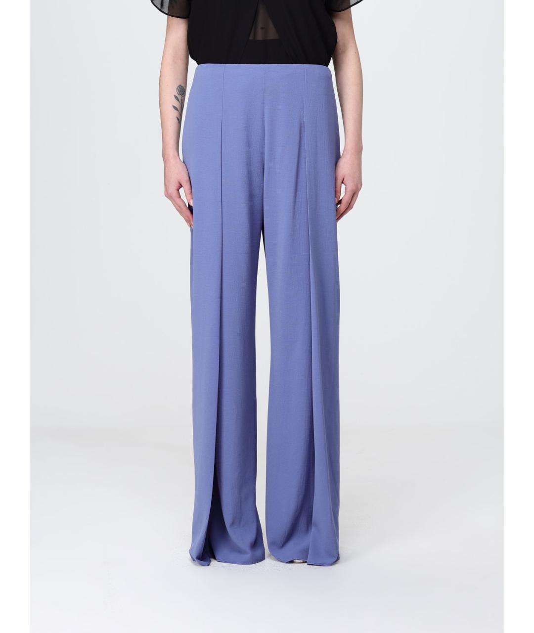 EMPORIO ARMANI Синие полиэстеровые прямые брюки, фото 4
