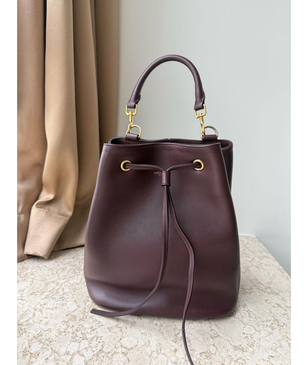 SAINT LAURENT Бордовая кожаная сумка через плечо, фото 2