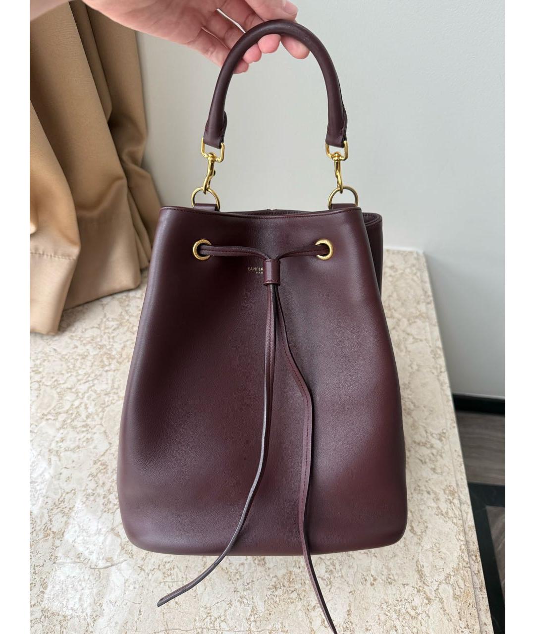 SAINT LAURENT Бордовая кожаная сумка через плечо, фото 3