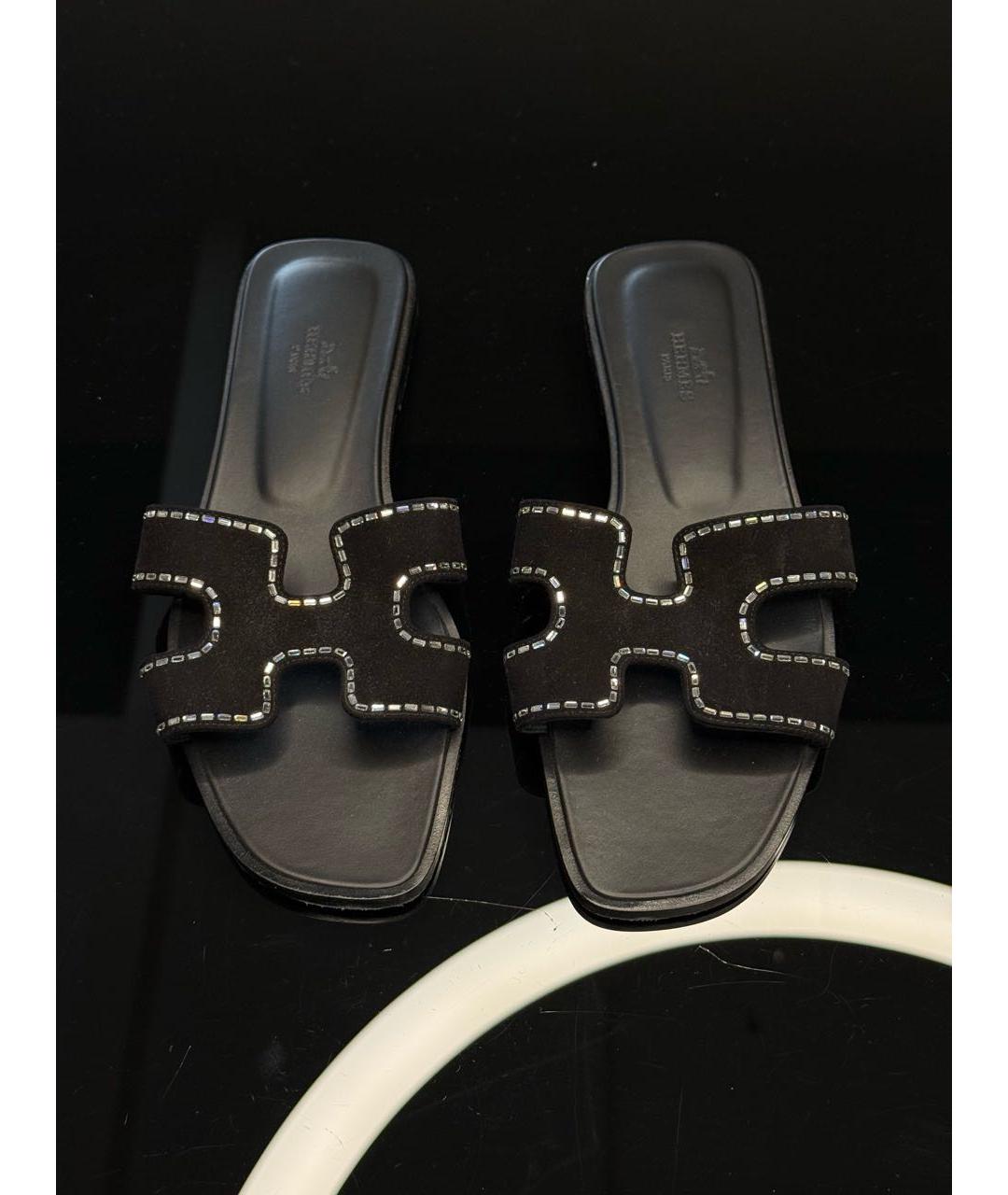 HERMES Черные замшевые сандалии, фото 2