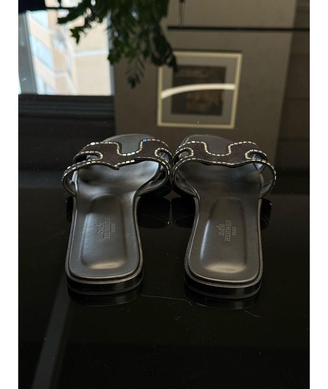 HERMES Черные замшевые сандалии, фото 3