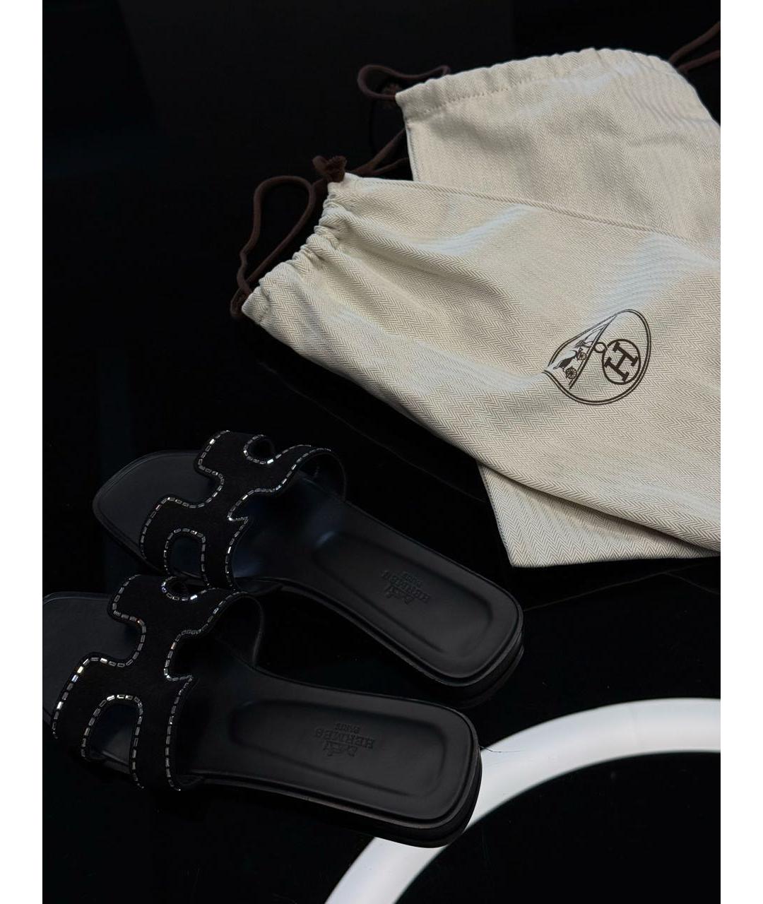 HERMES Черные замшевые сандалии, фото 4