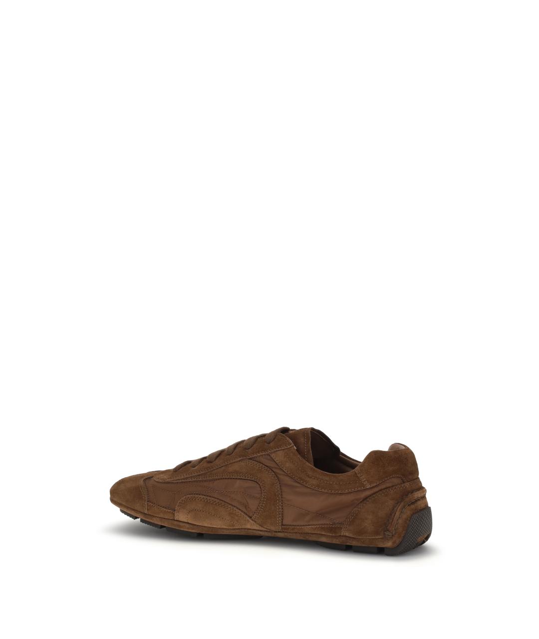 PRADA Коричневые замшевые низкие кроссовки / кеды, фото 3