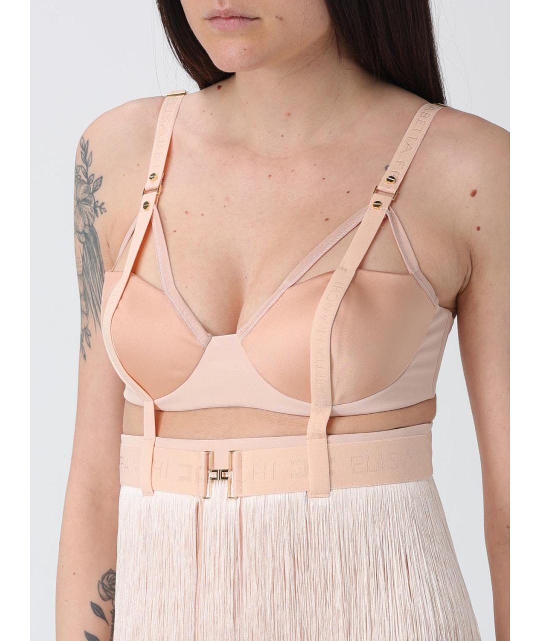 ELISABETTA FRANCHI Бежевое синтетическое платье, фото 3