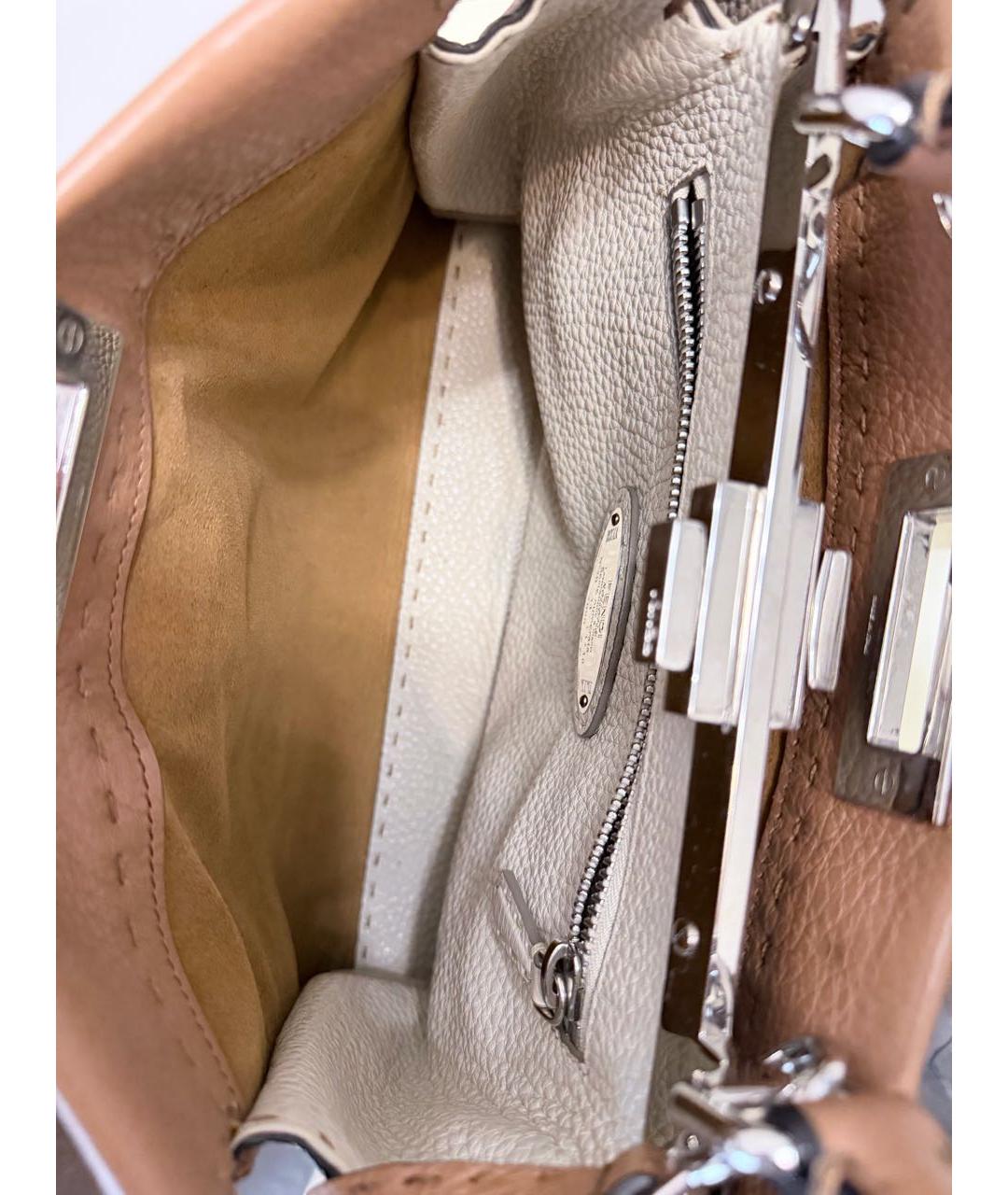 FENDI Коричневая кожаная сумка с короткими ручками, фото 4