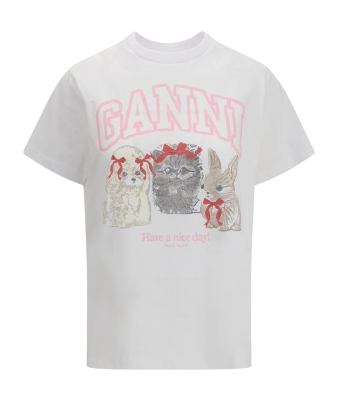 GANNI Белая хлопковая футболка, фото 1