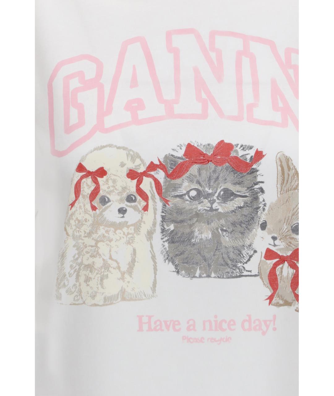 GANNI Белая хлопковая футболка, фото 3