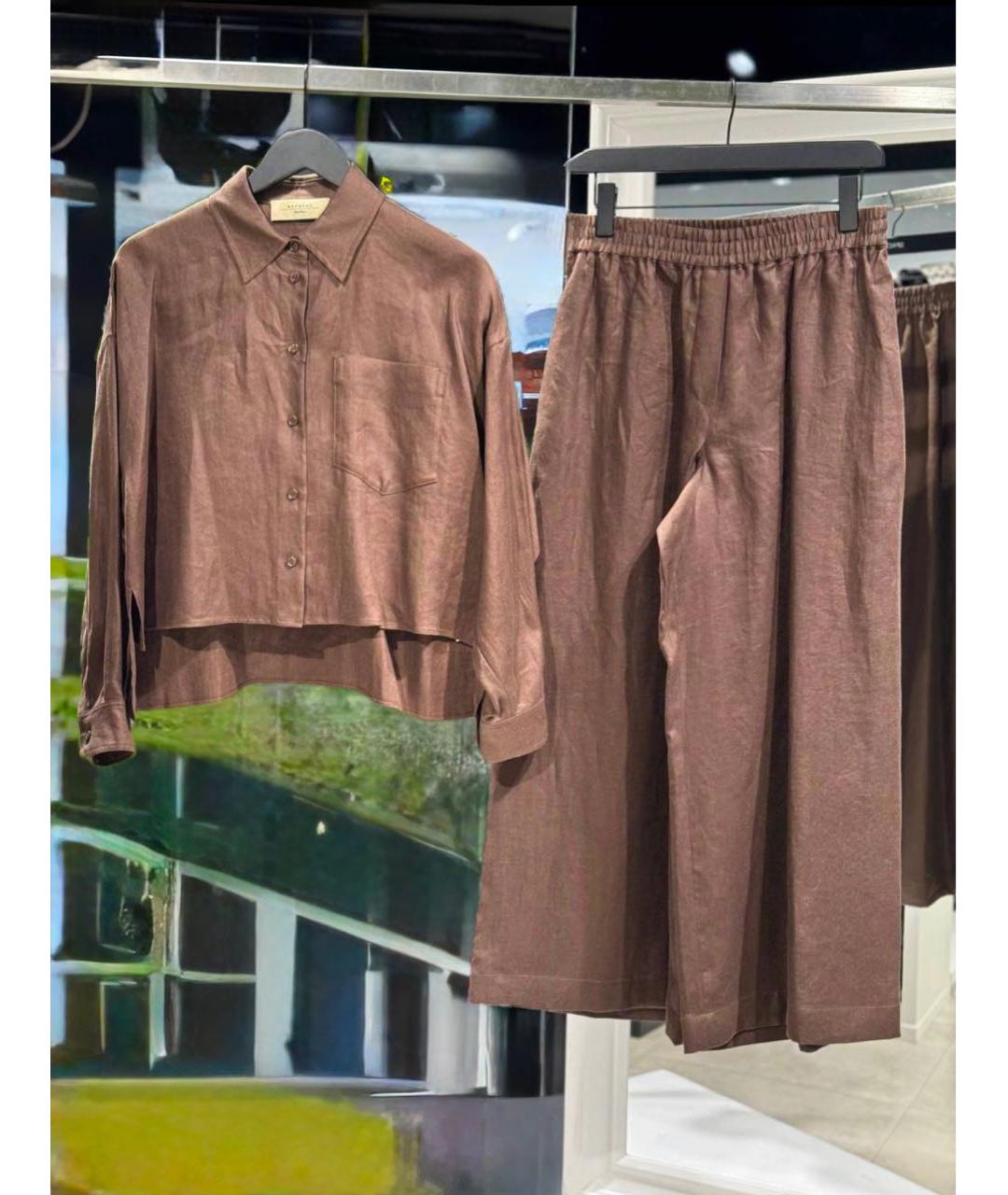 WEEKEND MAX MARA Коричневый льняной костюм с брюками, фото 6