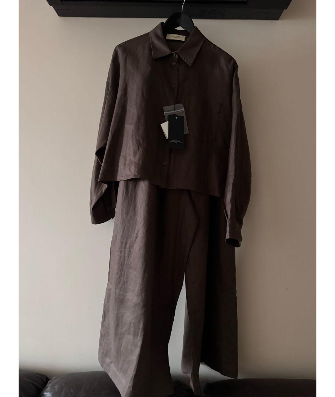 WEEKEND MAX MARA Коричневый льняной костюм с брюками, фото 5