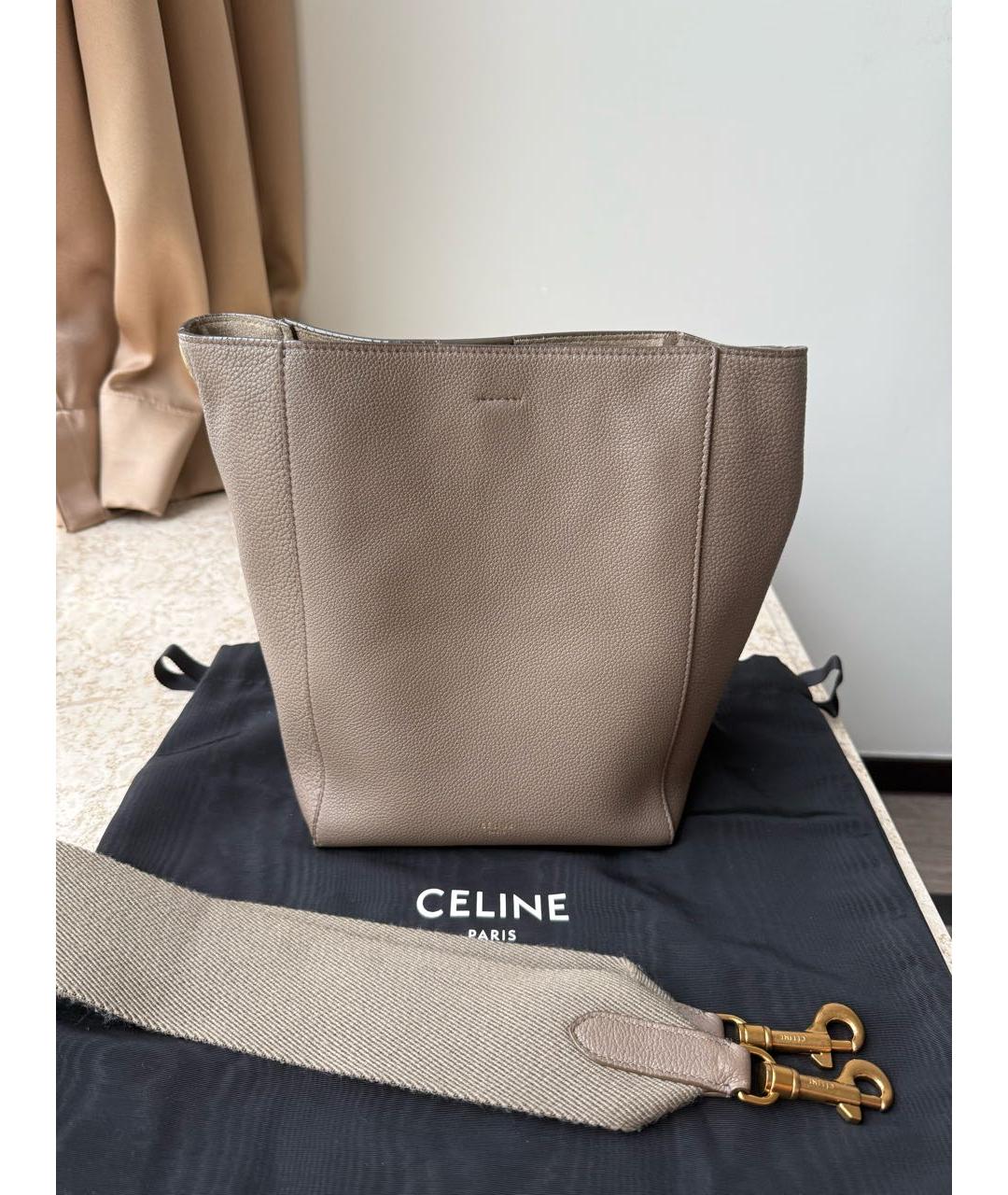 CELINE Бежевая кожаная сумка через плечо, фото 3