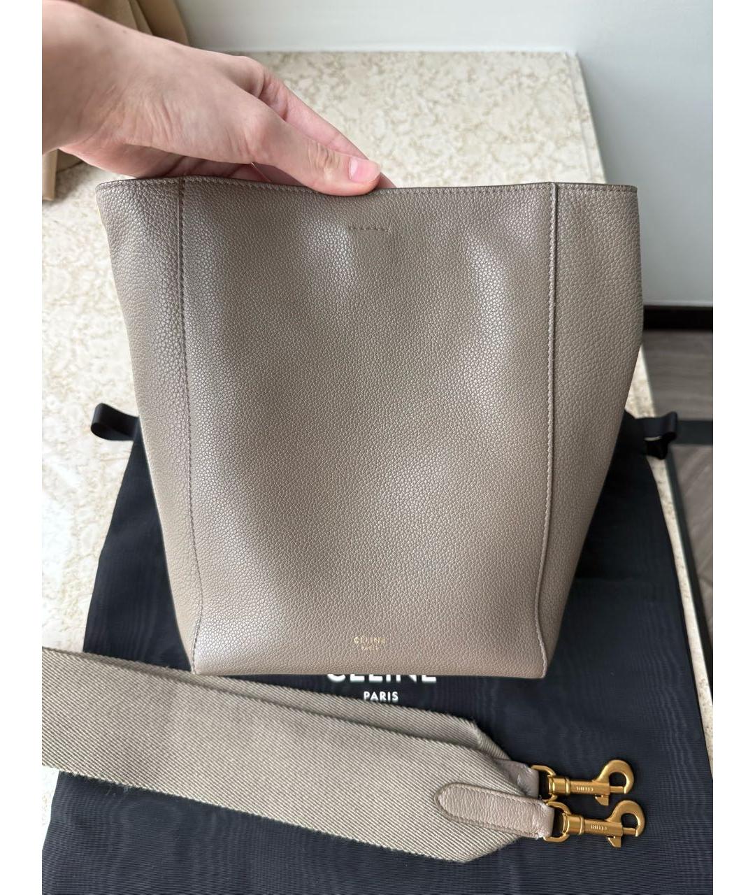 CELINE Бежевая кожаная сумка через плечо, фото 4